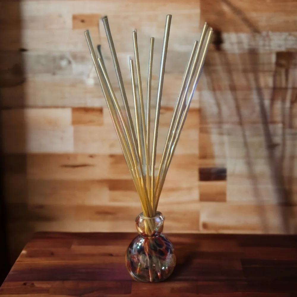 Hand Blown Glass Bud Vase Bottle, Oil Diffuser Multi Color Rainbow Splatter
